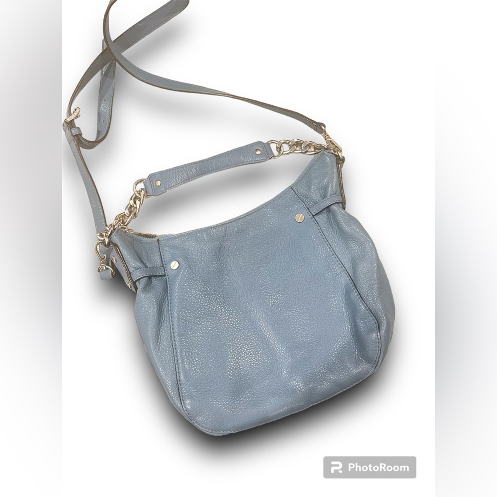 Michael Kors Megan Light Blue Pebbled Leather Handbag
